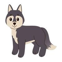 Isolated cute funny wolf in flat vector style on white background. Woodland life. Forest animal.