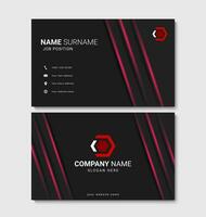 Modern business card design. Futuristic black business card template with red outline. Creative print layout template. Vector illustration