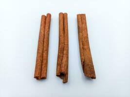 Three Cinnamon Sticks Isolated On White Background photo