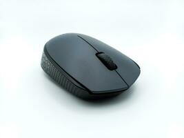 Black and Grey Wireless Computer Mouse Isolated On White Background. Three Quarters View photo