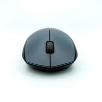 Black and Grey Wireless Computer Mouse Isolated On White Background. Front View photo