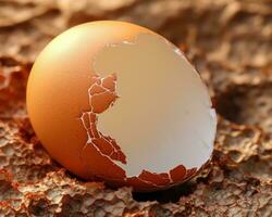Cracked Brown Egg on a Natural Background AI Generative photo