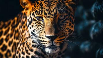 African Leopard with Spotted Fur Portrait of a Wild Cat in the Jungle AI Generative photo