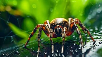 Dew Drops Sparkle on a Spiders Web AI Generative photo