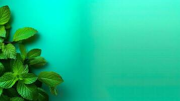 Fresh and Green Mint Leaves on a Gradient Background A Natural and Refreshing Design Element AI Generative photo