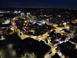 Aerial View of Illuminated Luton City of England UK after Sunset During Night of Summer. Image Was Captured with Drone's Camera on Sep 1st, 2023 photo