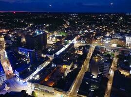 Aerial View of Illuminated Luton City of England UK after Sunset During Night of Summer. Image Was Captured with Drone's Camera on Sep 1st, 2023 photo