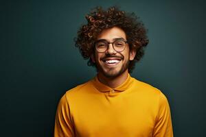 young african american man with afro hairstyle in yellow jacket. Generative AI photo