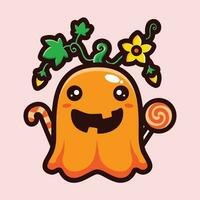 Cute pumpkin ghost celebrating Halloween vector