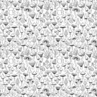 Doodle black and white pattern. Sketch drawing of forest mushroom. vector