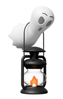 3d halloween day concept with cute ghost, storm lantern isolated. 3d render illustration png