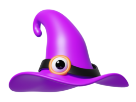 3d viola strega cappello con occhio isolato. Halloween vacanza festa concetto, 3d rendere illustrazione png