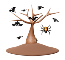 3d Halloween vacances fête avec arbre mort, chauves-souris mouche et se cramponner à branches, araignée et araignée la toile isolé. 3d rendre illustration png