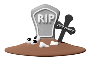 3d halloween holiday party with grave, cemetery, cross isolated. 3d render illustration png