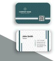 luxury creative business card in green and white color , minimalist visiting card with QR code vector design template