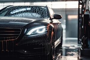 Car washing series Cleaning the car with high pressure water. photo
