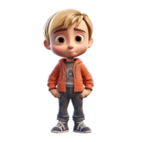 3D cartoon character a cute little boy, Isolated transparent background png