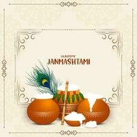Happy janmashtami traditional Indian festival background design vector