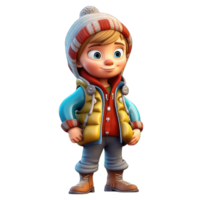 3D cartoon character a cute little boy wear jacket, Isolated transparent background png