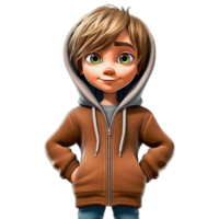 3D cartoon character a cute little boy wear jacket, Isolated transparent background png