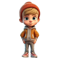 3D cartoon character a cute little boy wear jacket, Isolated transparent background png