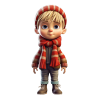 3d tecknad serie karaktär en söt liten pojke ha på sig jacka, isolerat transparent bakgrund png