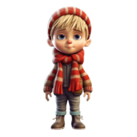 3D cartoon character a cute little boy wear jacket, Isolated transparent background png