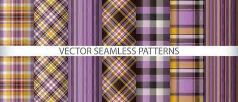 Set fabric seamless tartan. Pattern texture check. Vector textile plaid background.