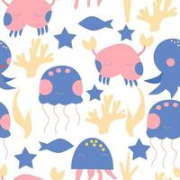 Hand Drawn Under the Sea Animal Seamless Pattern vector