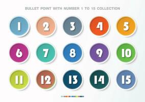 Bullet Points with number collection. Numbers from 1 to 15. Infographic buttons and points. Design easy to edit . Vector eps10.