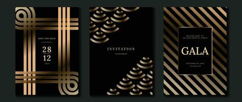 Luxury invitation card background vector. Golden curve elegant, gold lines gradient on dark color background. Premium design illustration for gala card, grand opening, party invitation, wedding. vector
