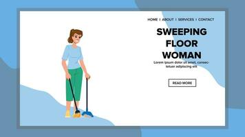 house sweeping floor woman vector