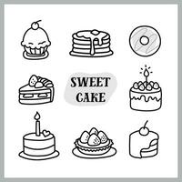 Sweet cakes outline hand drawn collection vector