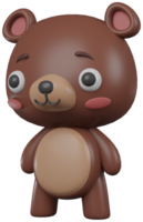 3D illustration render animal brown character bear boy on transparent background png