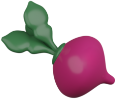 3D illustration render vegetable radish lilac with green leaves on transparent background png