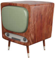 3D illustration render model of old TV in brown wooden case on legs on transparent background png