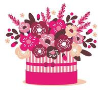 bouquet of flowers in a gift box. Vector clipart.