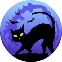 Halloween cat silhouette with bats blue color png