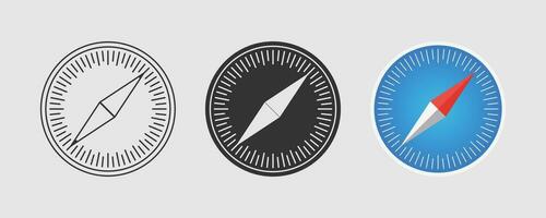 Safari browser icon vector set. Linear and filled style sign for mobile concept and web design.