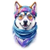 Portrait of a dog in a bandana and glasses, AI Generative png