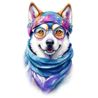 Portrait of a dog in a bandana and glasses, AI Generative png