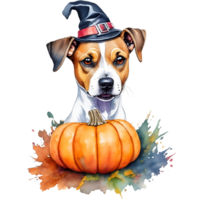 acuarela Jack Russell perro Víspera de Todos los Santos calabaza ai generativo png