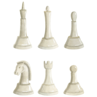 Watercolor white chess pieces illustration set. Hand drawn realistic watercolor clipart of king, queen, knight, rook, bishop, pawn for hobby sport designs png