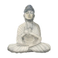 Buddha stone statue hand drawn watercolor illustration. Meditation element for yoga and Buddhism designs png