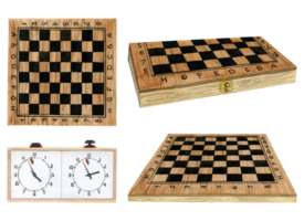 acquerello scacchi tavole e orologio impostato mano disegnato realistico illustrazione. vuoto di legno scacchiera per intellettuale gioco concorrenza e scacchi giorno disegni png