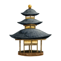 Pagoda house watercolor illustration. Traditional Japanese or Nepal architecture building of Asian culture png