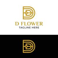 Luxury Letter D with Rose Tulip Flower Logo Design vector