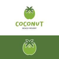 Simple Coconut Fruit with Leaves and House Logo vector