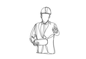 continuous line art , Civil engineer, Architects and worker, vector illustration