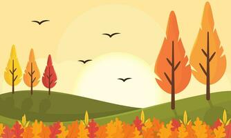Colored seasonal autumn landscape scenario Vector